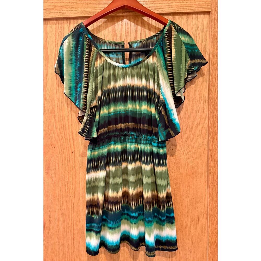 Green Flowy Mini Dress Boho Babydoll Tunic Dress Womens Hippie Hipster
